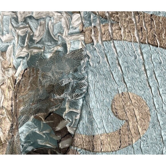 Komarov Designer Blue Button Blouse M Crinkle Lace Bell Sleeve Ruffle USA Made - Picture 4 of 5